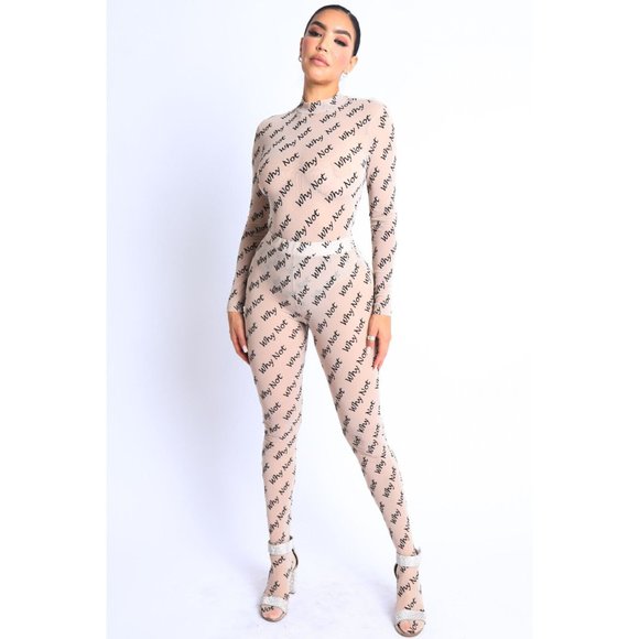 Women's Sexy WHY NOT Sheer Mesh Bodysuit & Matching Leggings 2 Piece Set Party - Picture 2 of 12